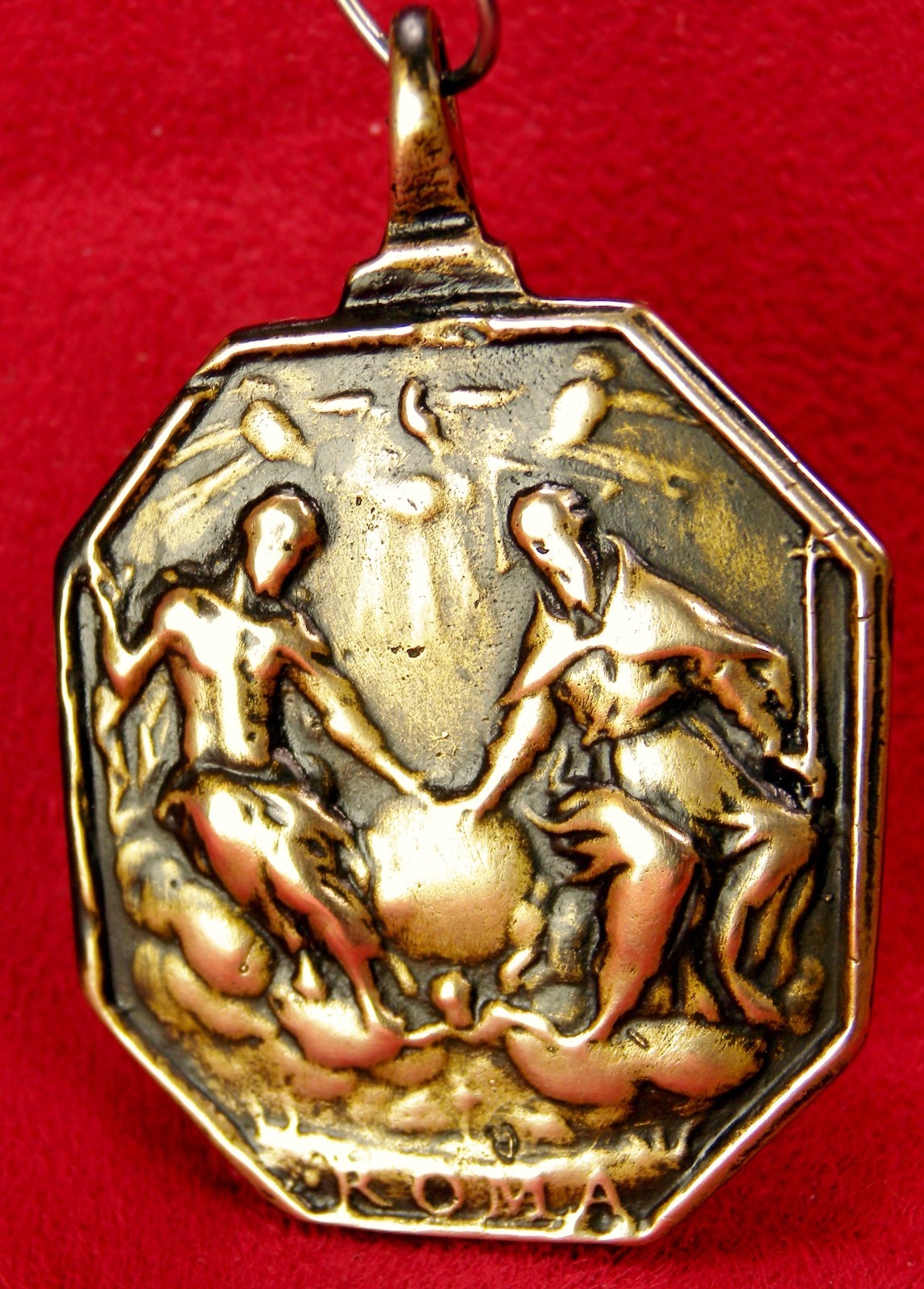 RARE SPANISH COLONIAL 7 ARCHANGELS & CATHOLIC HOLY TRINITY ANTIQUE BRONZE MEDAL