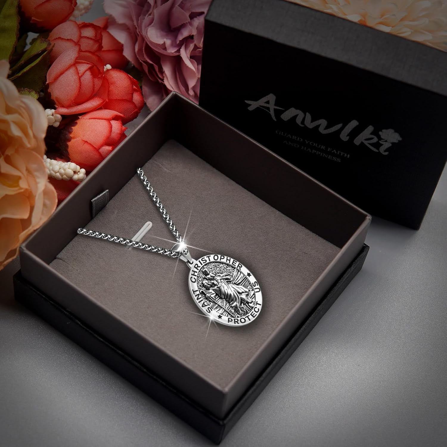 Saint Christopher Necklace St Christopher Medal Bless Safety Religious Pendant G