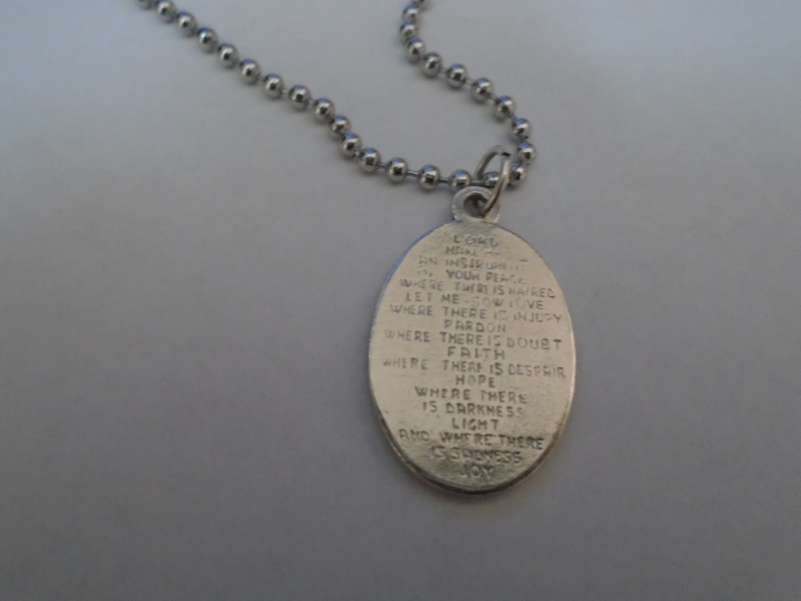 St Francis of Assisi PEACE PRAYER Medal necklace 24″ ball chain + prayer card