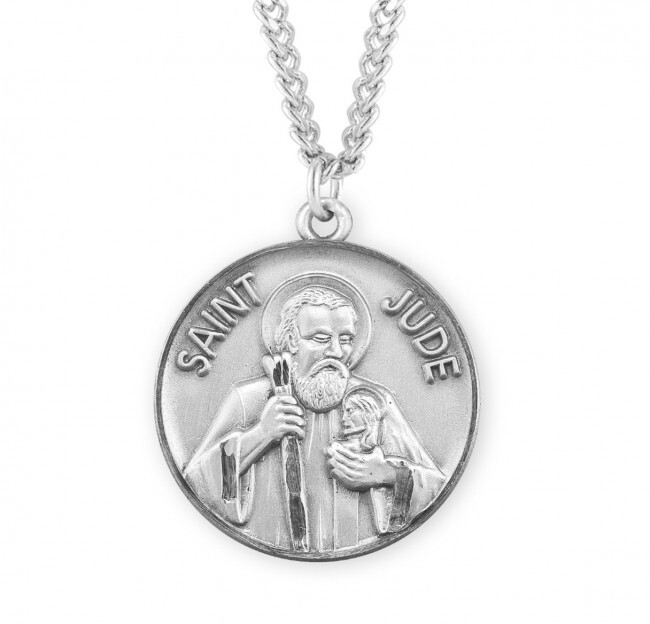 St. Jude Sterling Silver Round 1.1″ Medal, Gift Box, 24″ Chain, US Made