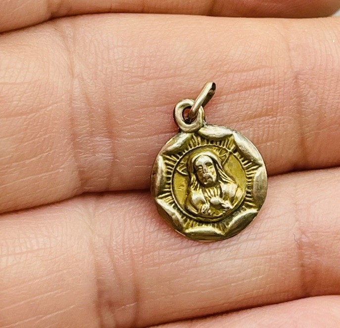 Vintage 10K Yellow Gold Our Lady of Guadalupe Scapular Medal