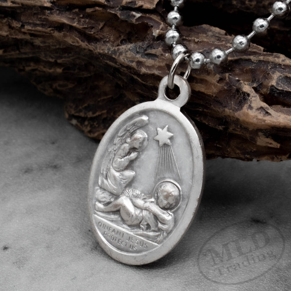O Infant Jesus Protect Us Prayer Medal Pendant Necklace Italy w 24″ Ball Chain