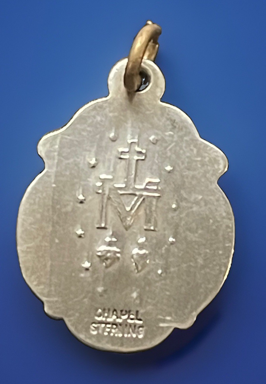 Vintage Catholic Sterling Silver Miraculous Mary Medal, 1.8 Grams Silver