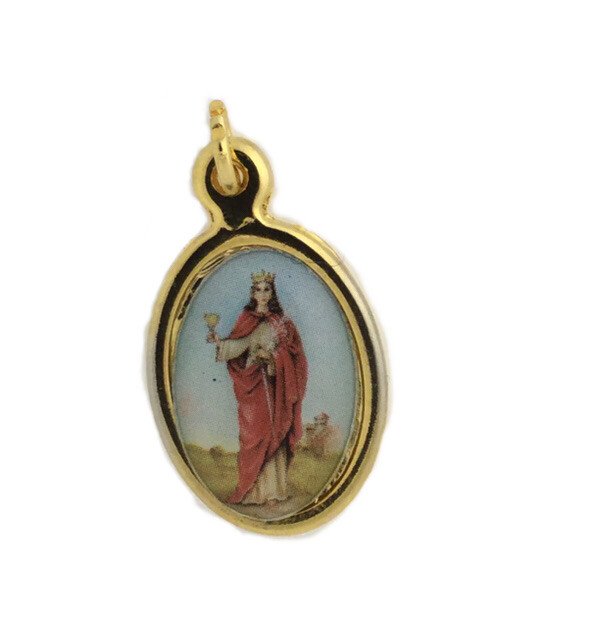 3 Gold Toned Base with Epoxy Image Catholic Saint Barbara Medal Pendant Chungo