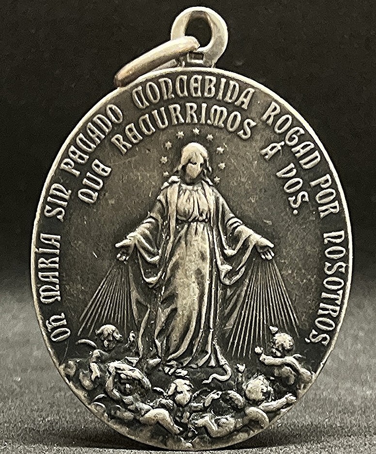 Spain 1900 antique exquisite Miraculous Virgin & Cherubs silver 900 17 grams OMG