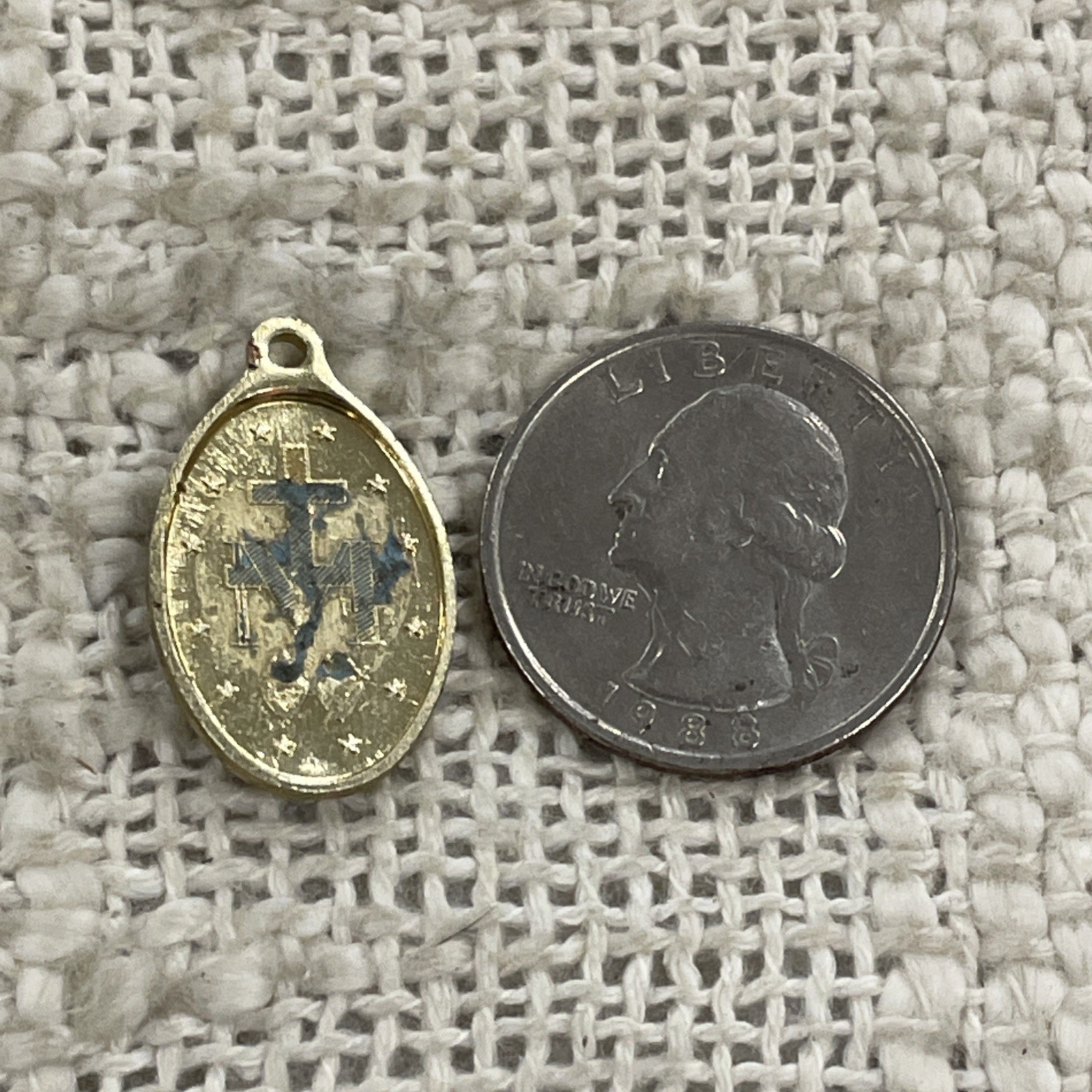 Gold Toned Miraculous Medal Blessed Virgin Mary Religious Charm Pendant