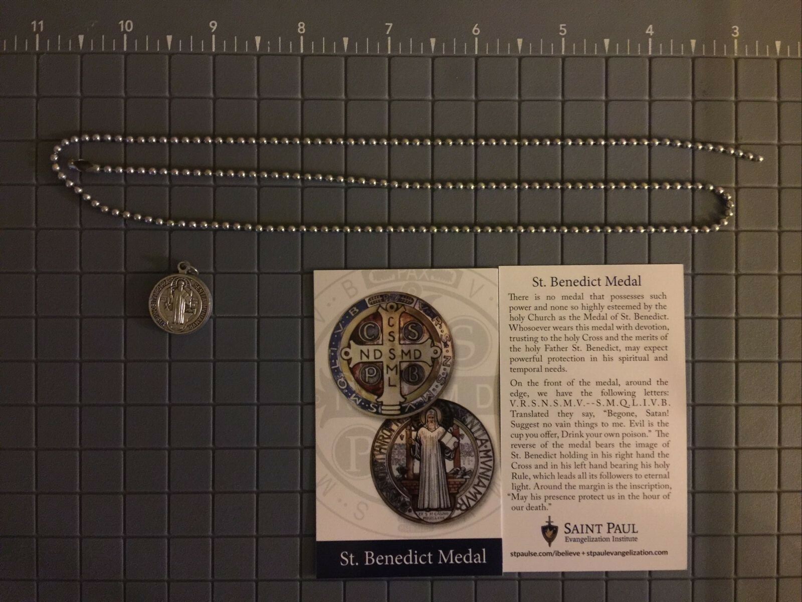 St Benedict Medal .75 Inch Saint Pendant + Ball Chain + Holy Card FREE SHIPPING