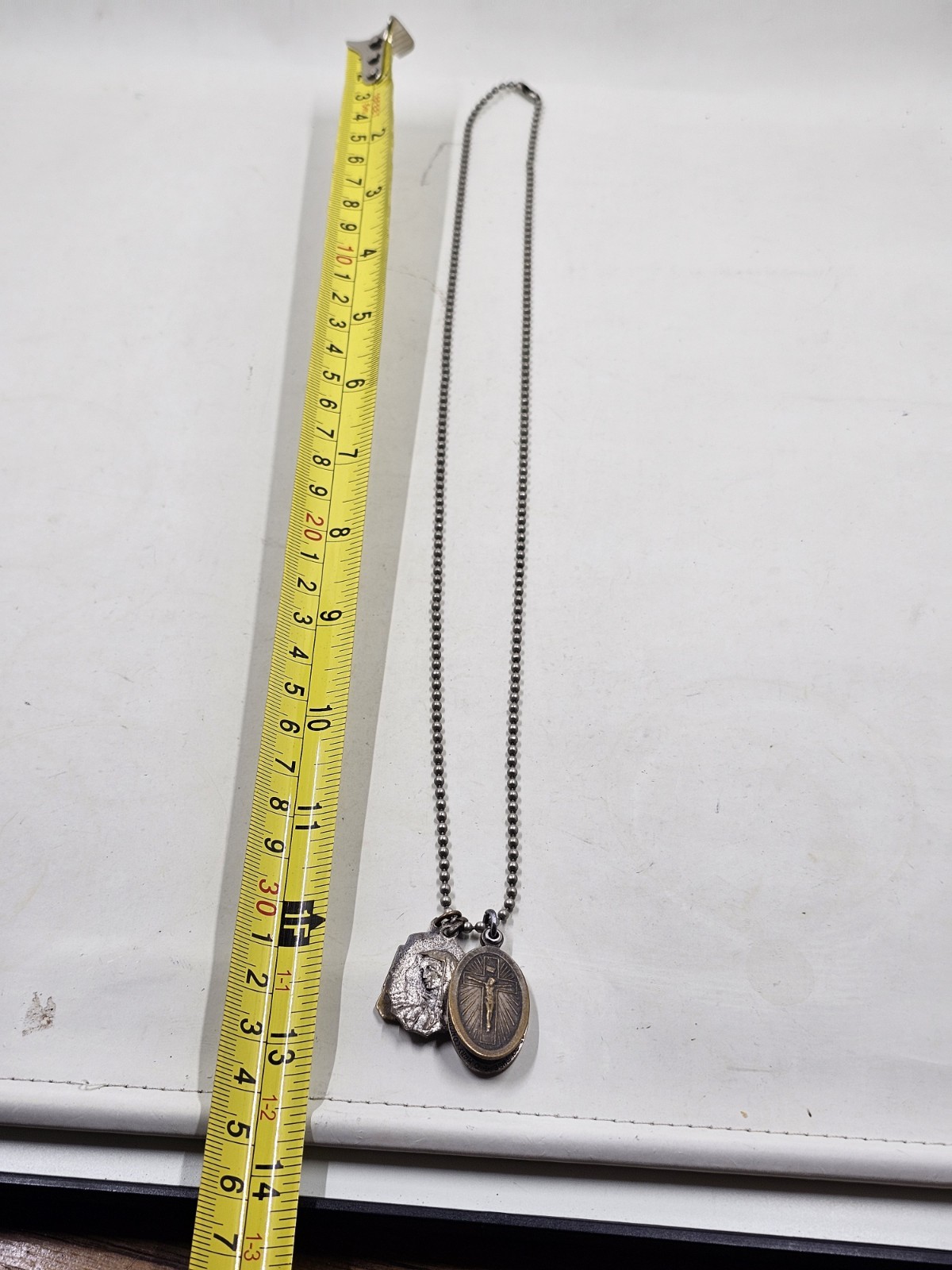 Vintage Catholic Miraculous Medal Crucifix Two Charm Ball Chain Necklace 24in
