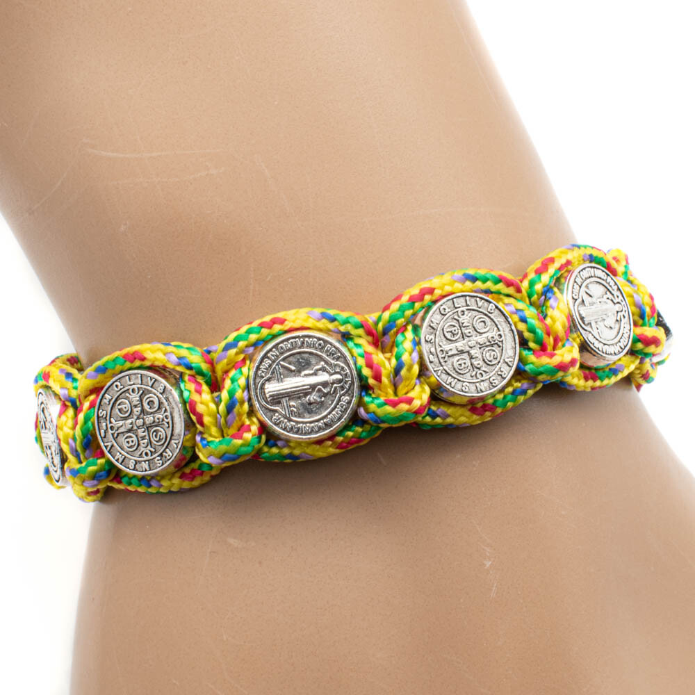 Colorful Adjustable Saint St Benedict Medal Bracelet – 10 Medals for Protection
