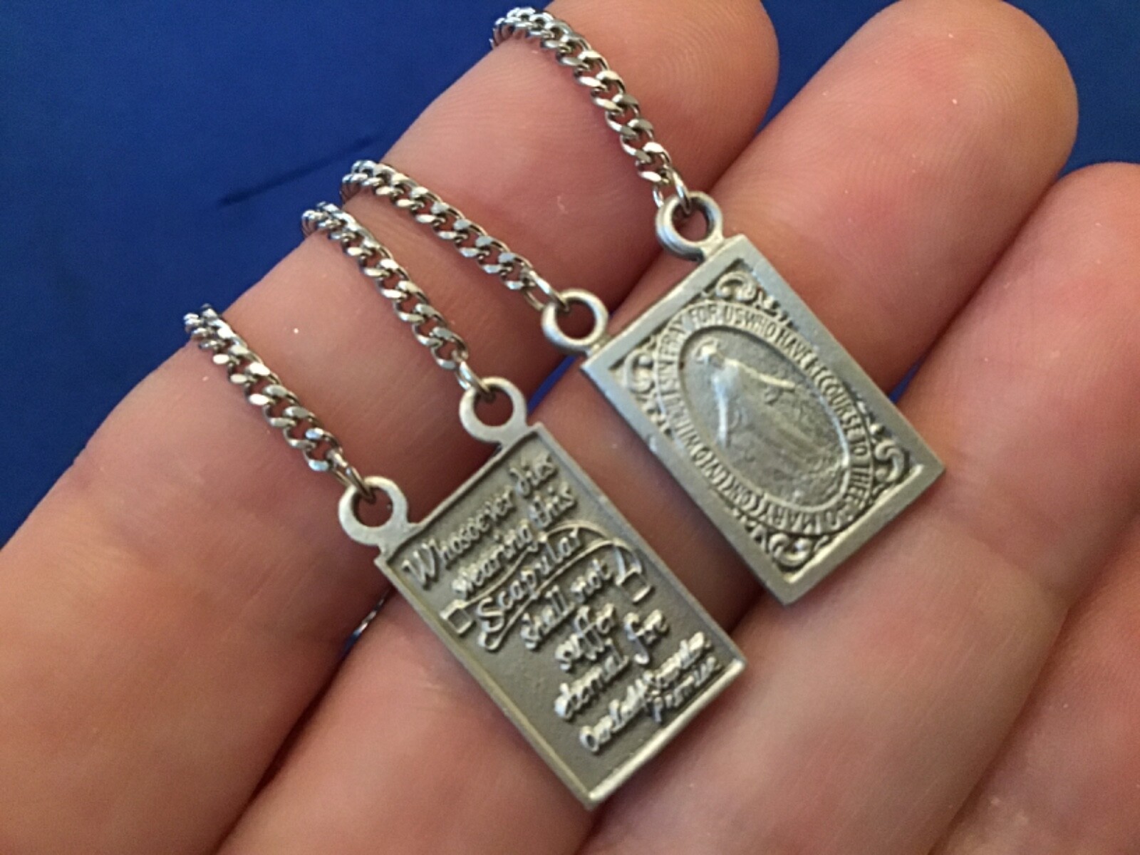 Rare Pewter SCAPULAR SACRED HEART Miraculous Mary’s Promise Stainless Steel