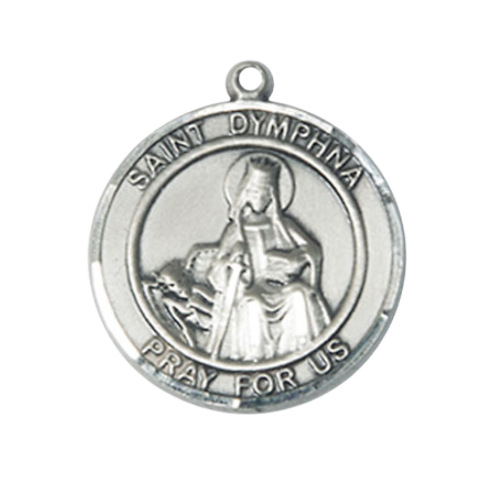 Pewter Saint St Dymphna Religious Medal Pendant Necklace 24″ Chain GiftBox