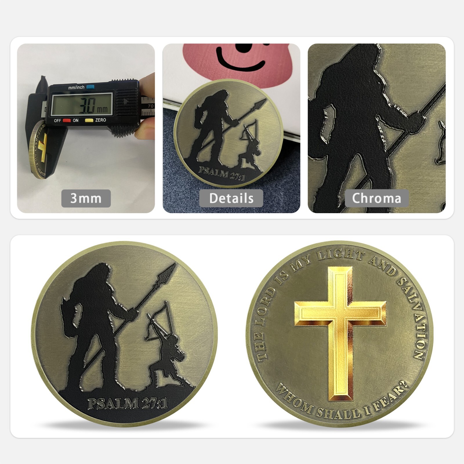 5pcs Warrior Challenge Coin Christian The Lord is My Light Psalm 27:1 Verse Gift