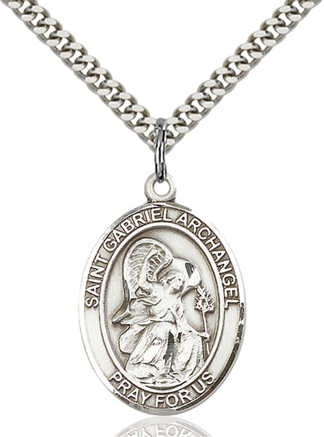 Pewter Saint St Gabriel the Archangel Medal Pendant Necklace 24″ Chain GiftBox