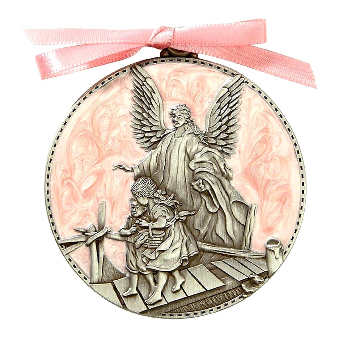 Pink Guardian Angel 2-3/4″ Crib Medal for Baby Girls