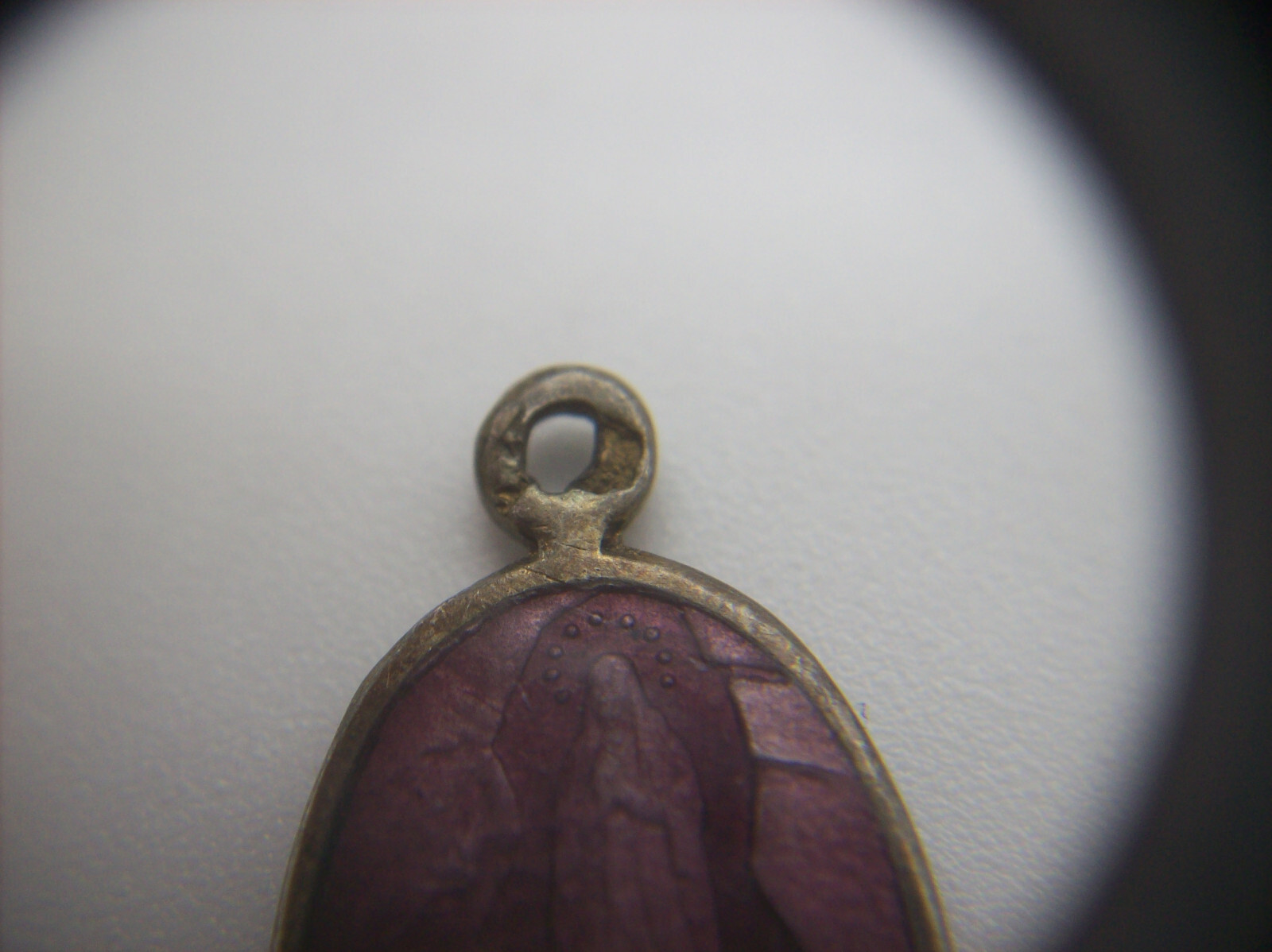 Vintage Catholic Silver Pink Purple Enamel Holy Medal Our Lady of Lourdes, x