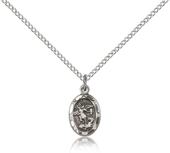 Small Sterling Silver Saint Michael The Archangel Medal For Women Necklace
