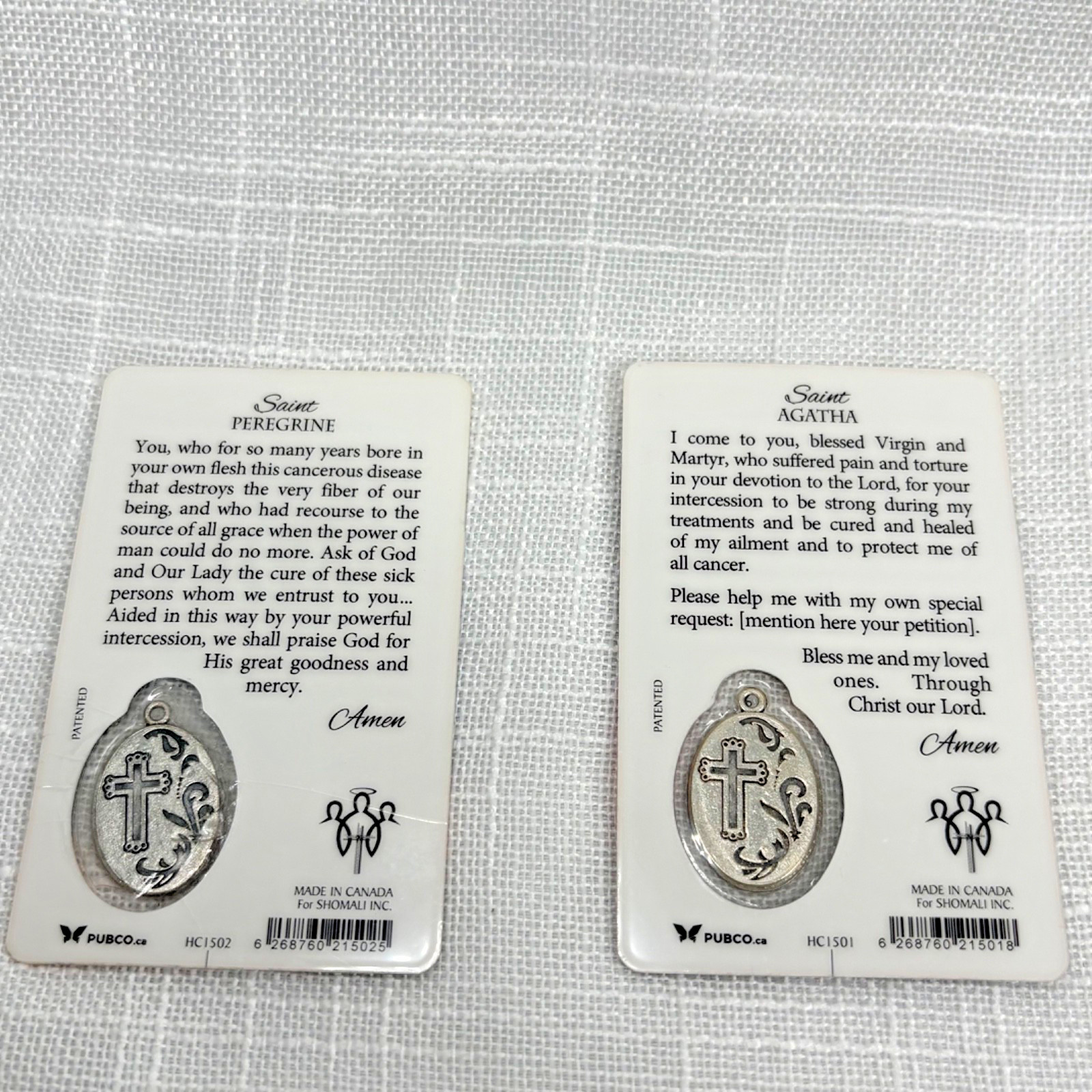 St Peregrine St Agatha Coin Laminated Prayer Card Medal Silver Charm Cancer 3pk