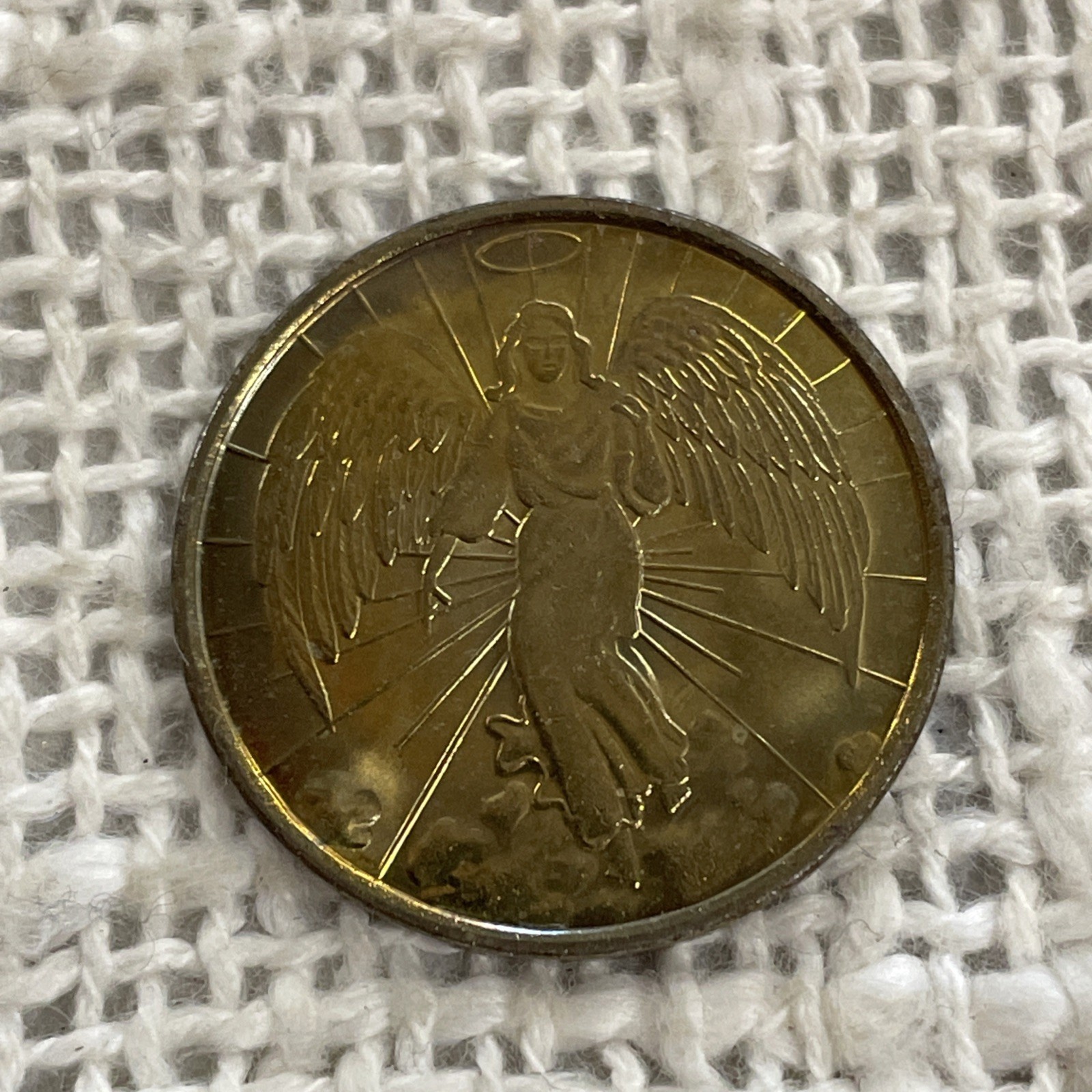 Gold Toned Guardian Angel Pocket Token Medallion