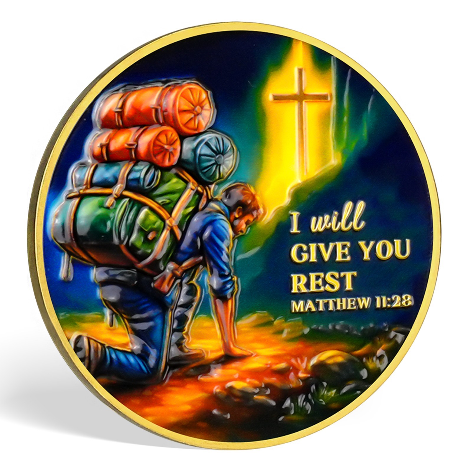5pcs Christian Challenge Coin – I Will Give You Rest – Matthew 11:28 Verse Coin