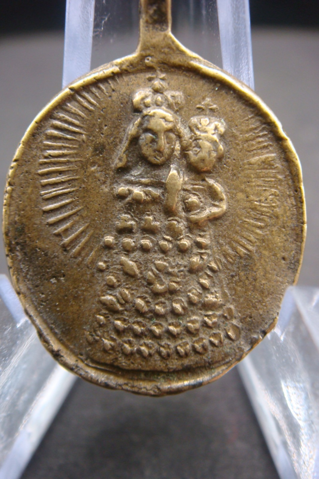 Rare Antique Bronze Catholic Medal Saint Anthony of Padua & Madonna w Child