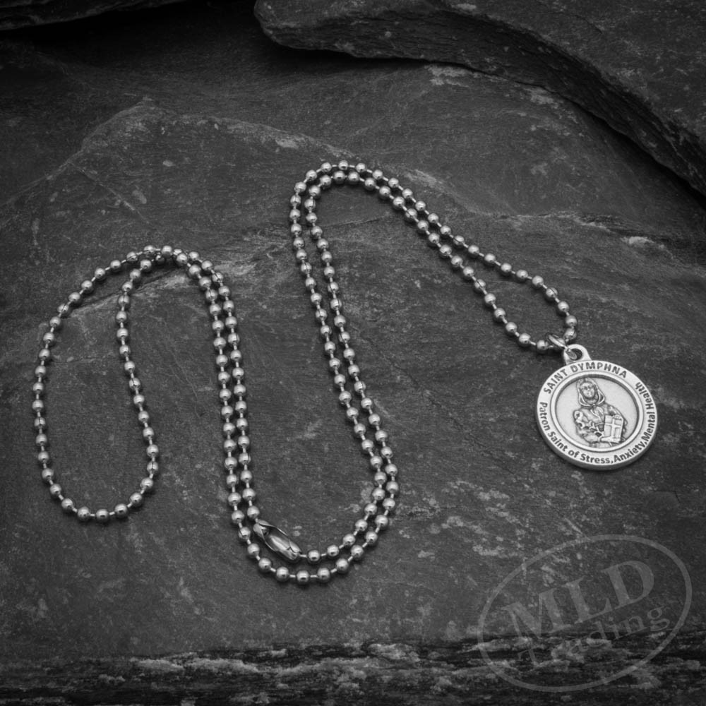Saint St Dymphna Medal Pendant Necklace Made in Italy Patron of Stress & Anxiety