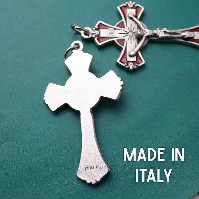 Silver Red Enamel Crucifix Pendants – 1.75″, Made in Italy, Pack of 2