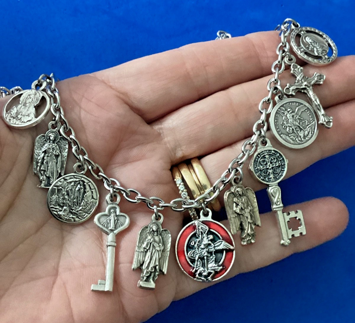 Custom Catholic Saint Medal Charm Necklace Medals Archangel St Michael Red Ename