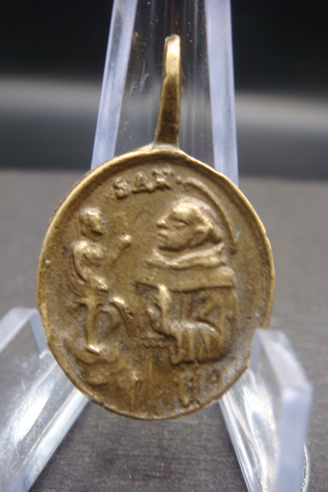 Rare Antique Bronze Catholic Medal Saint Anthony of Padua & Madonna w Child
