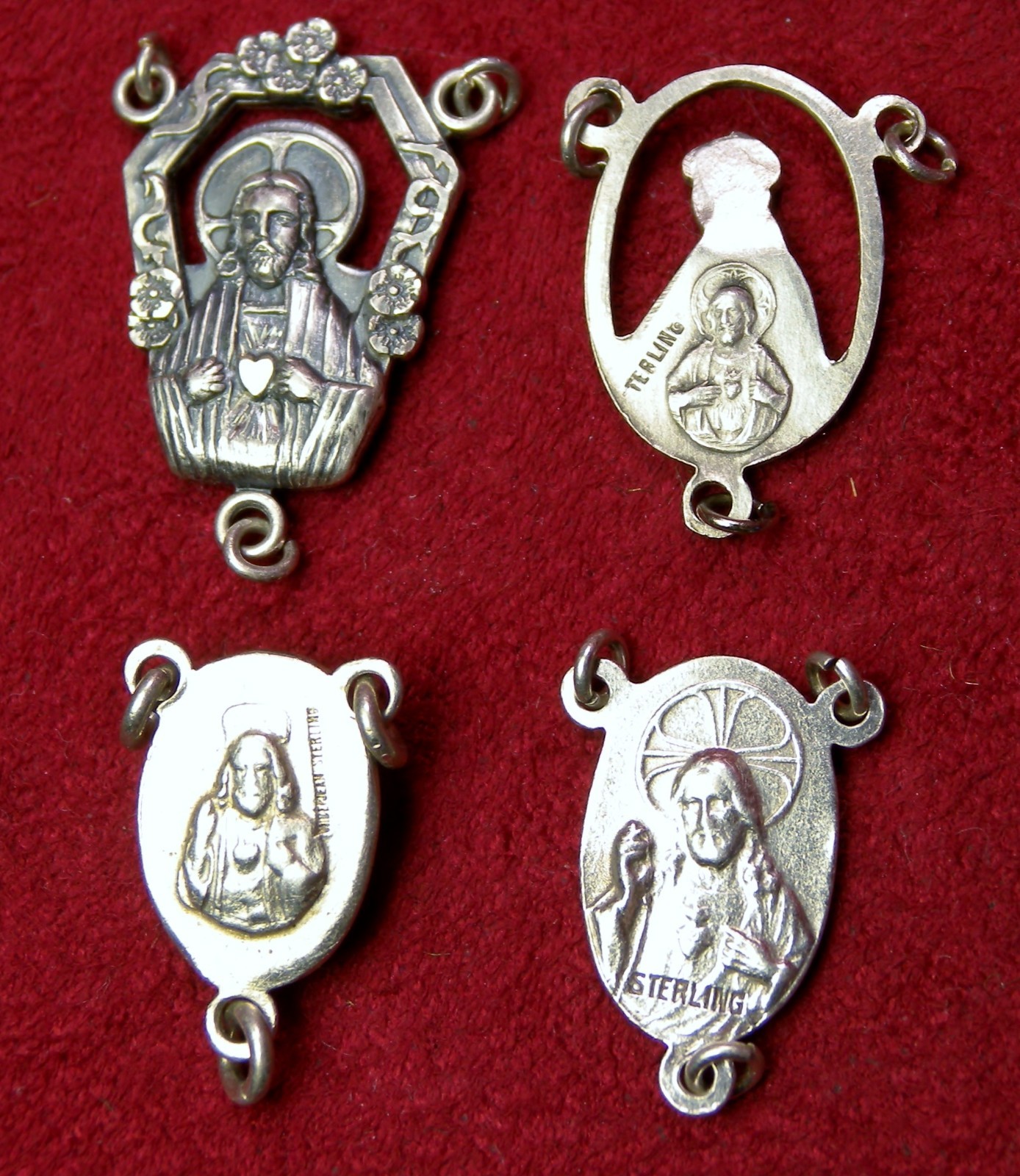 Catholic Nun Lourdes Pilgrimage Sterling Silver Rosary Centerpiece 4 Medal Lot