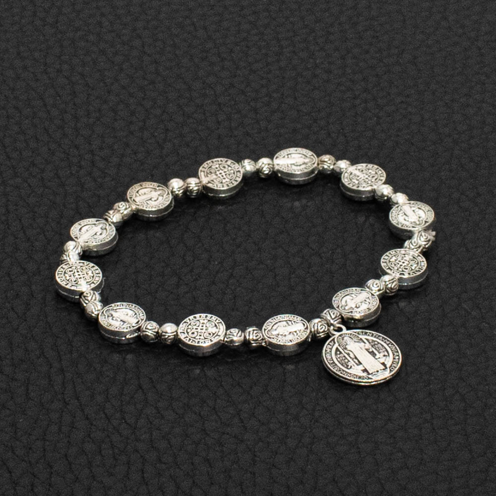 Saint St Benedict Medal Silver Rosary Bracelet Pulsera De Plata De San Benito
