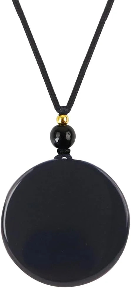 Anjiucc Natural Gemstone Tree of Life Black Obsidian/Golden Obsidian Pendant Nec