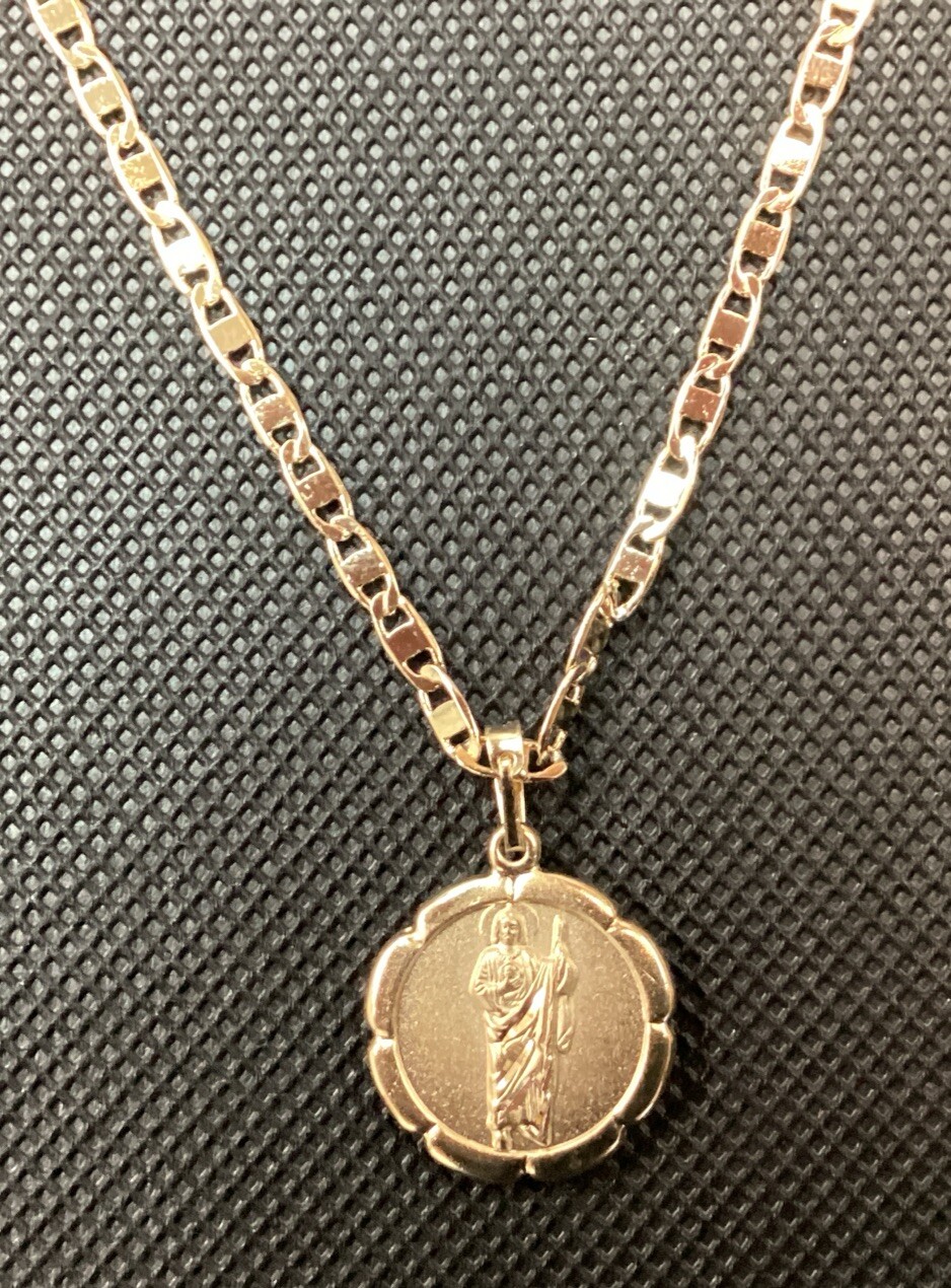 14K Gold Plated Medal Necklace Of St Judas And Guadalupe Chain Of 22” Long