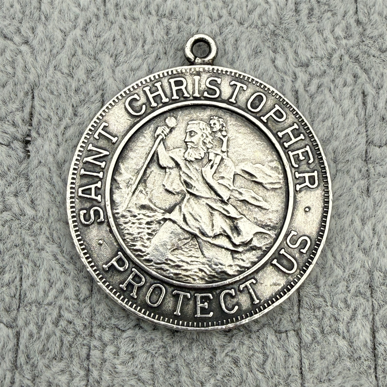 Vtg St. Christopher Protect Us Catholic Religious Medal Sterling Silver #65538