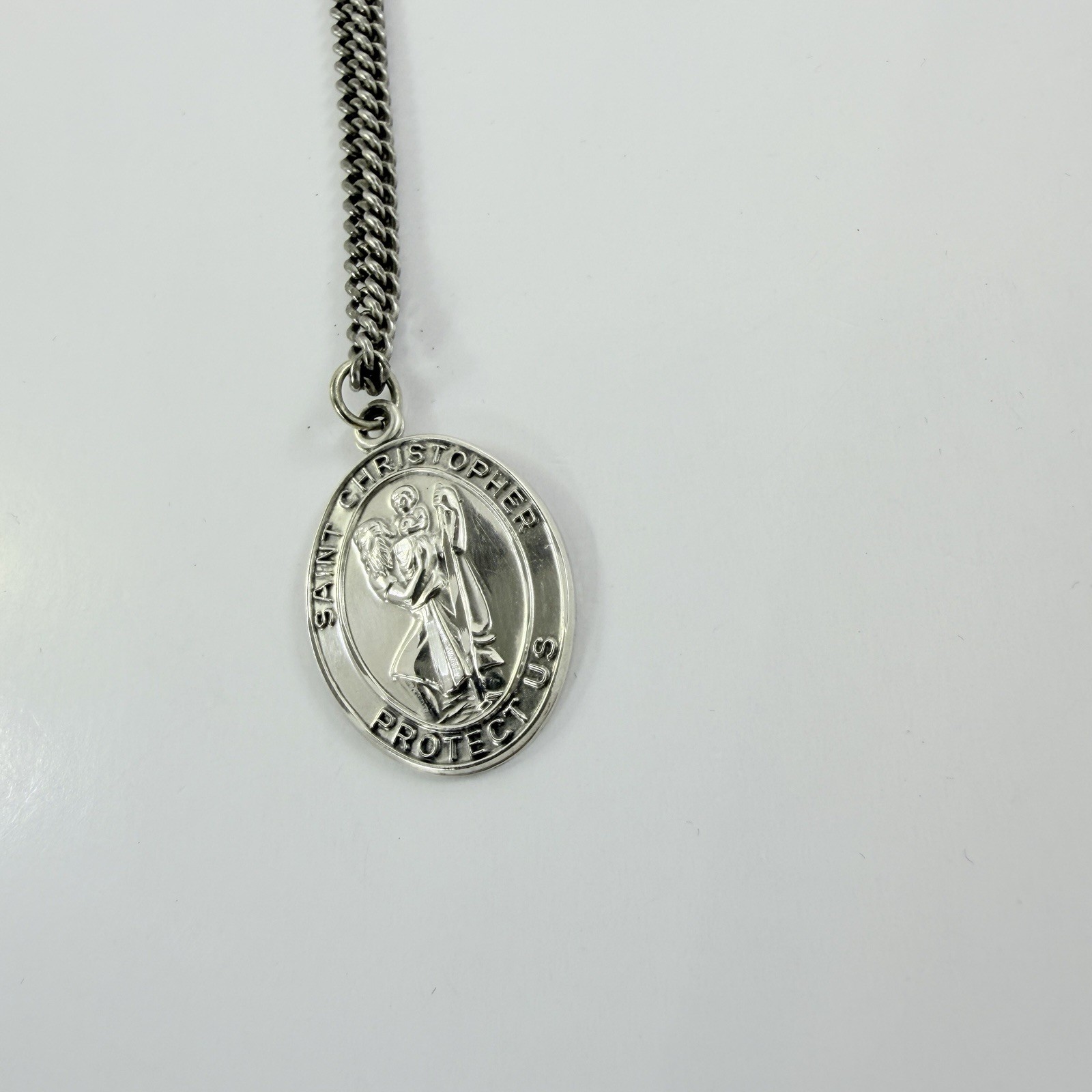 Jeweled Cross Co. Sterling Silver St. Christopher Medal Pendant 24 Inch Necklace
