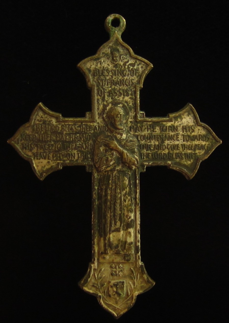 Vintage Cross Medal Catholic Saint Anthony and Saint Francis Blessing Prayers