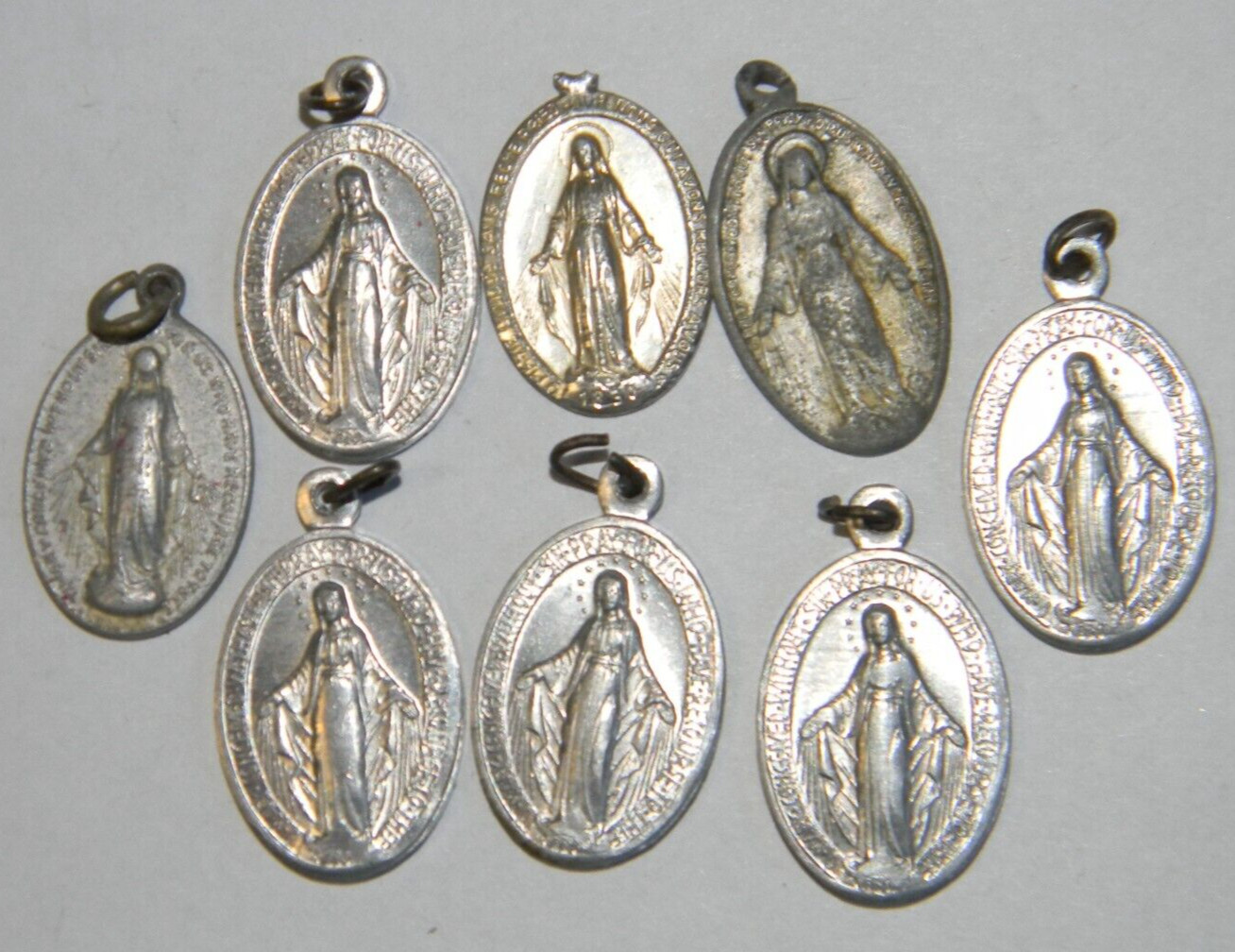 1 broken bail Religious lot 8pc Miraculous aluminum medal charm pendant
