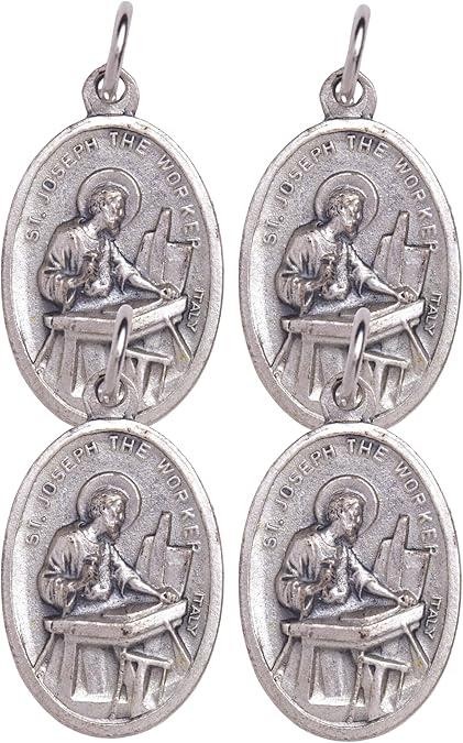 St. Joseph the Worker Pray for Us Medals, 1″, Made in Italy, Pack of 4