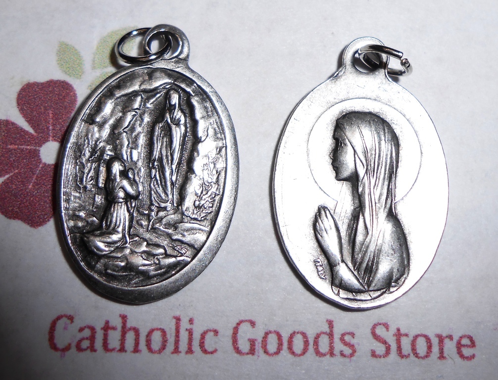 Our Lady of Lourdes – St Bernadette – Italian Silver tone OX 1 inch Medal