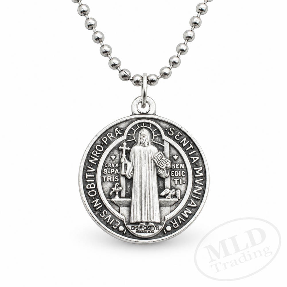 Made in Italy Saint St Benedict Medal Necklace 1″ Catholic Zinc Alloy Pendant