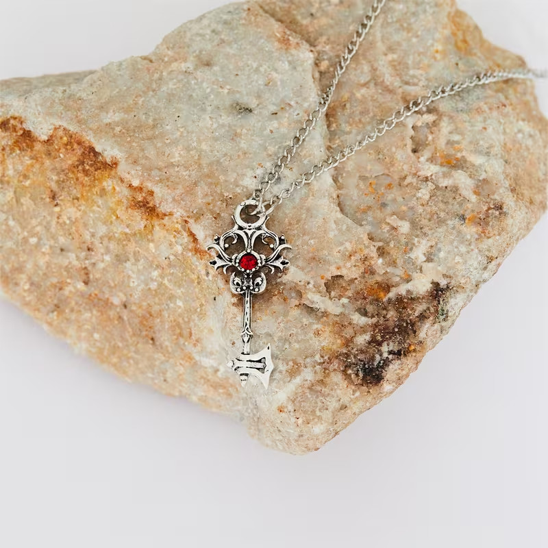 Axe Red Jewel Key Necklace Steampunk Gothic Goth Retro Pendant