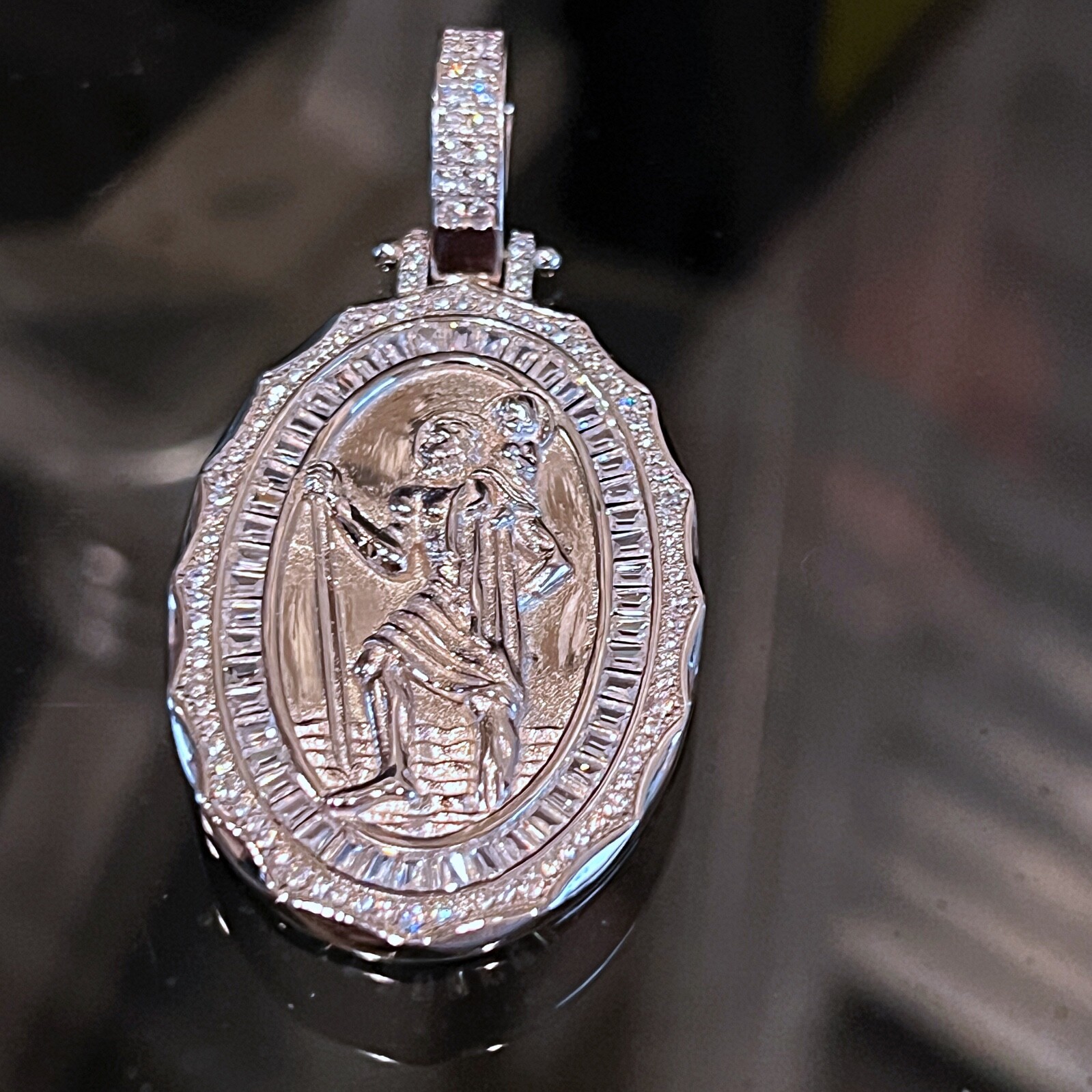 925 Sterling Silver St Saint Christopher Medal CZ San Cristobal Medalla Pendant