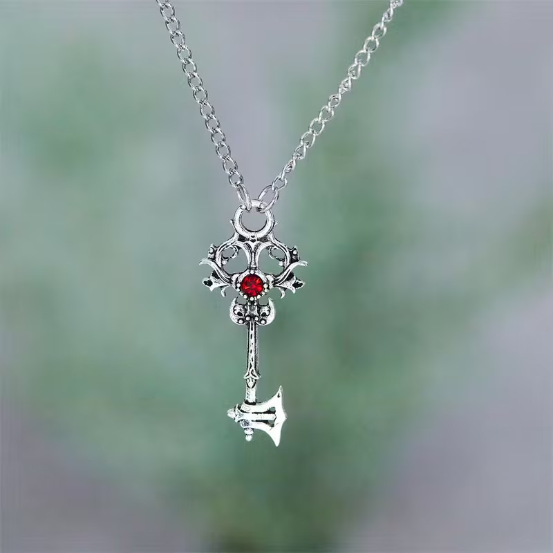 Axe Red Jewel Key Necklace Steampunk Gothic Goth Retro Pendant
