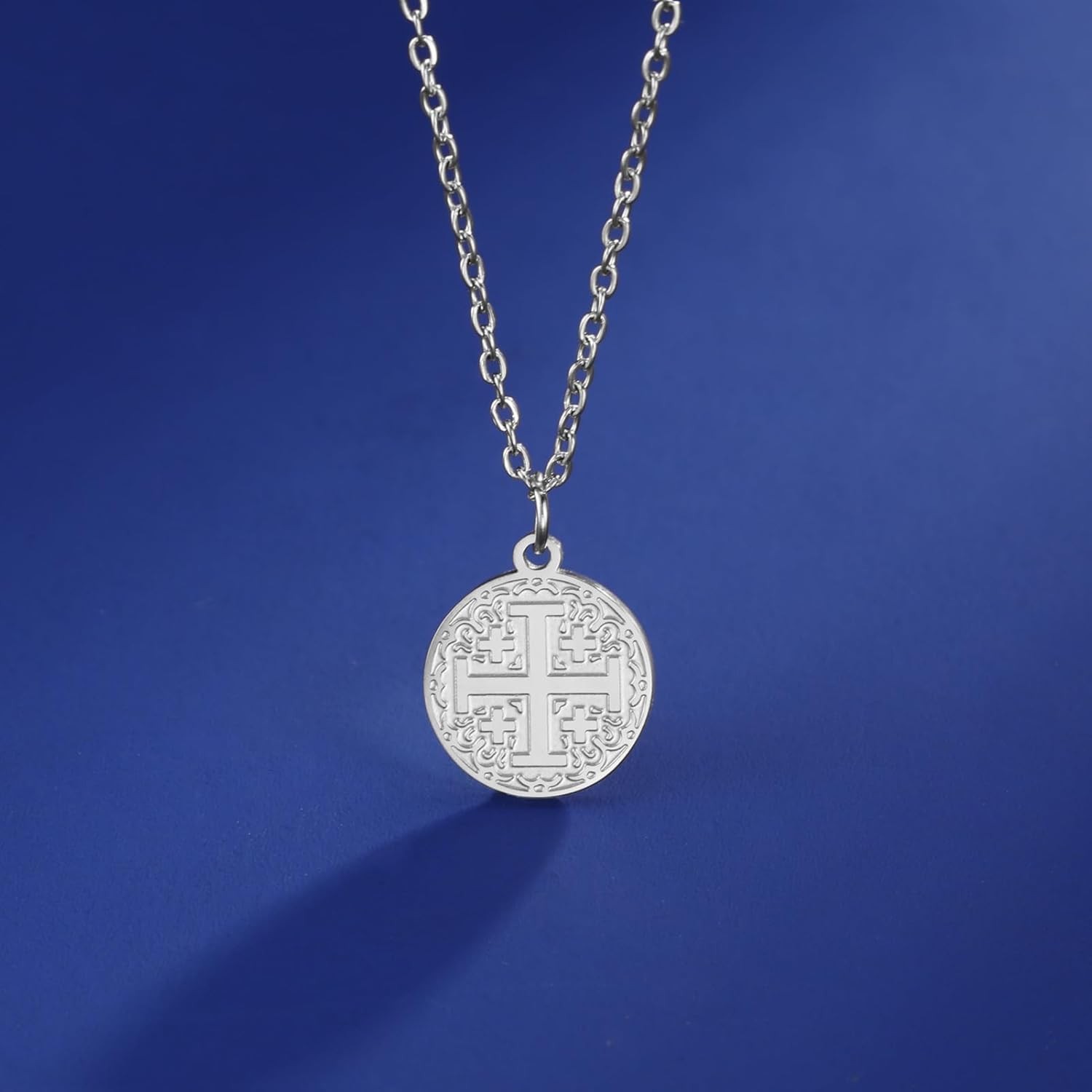 Cross Pendant Necklace -Stainless Steel Jerusalem Cross Medallion – U.S Stock