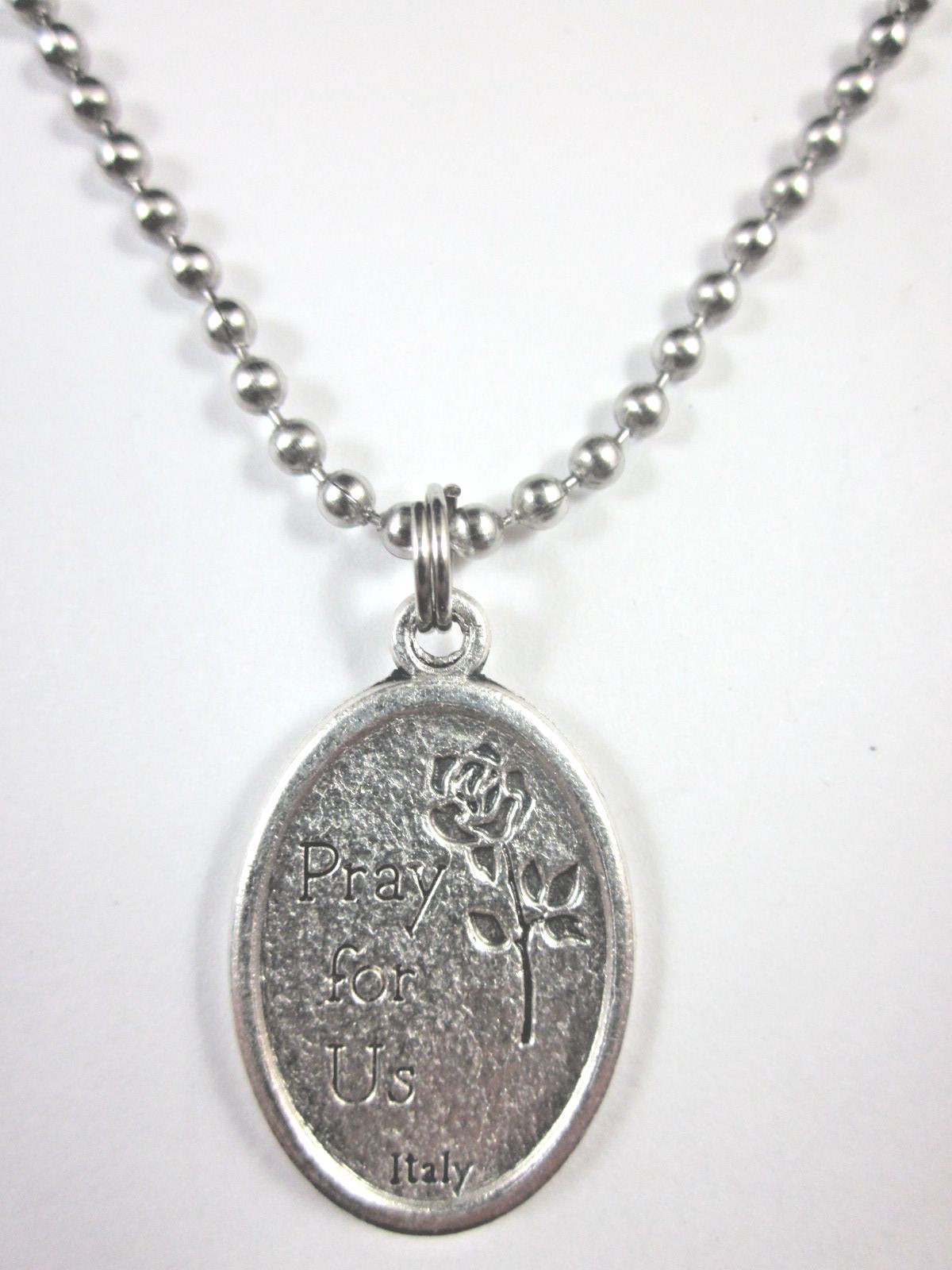 St Padre Pio Medal Italy Pendant Necklace 24″ Ball Chain Gift Box & Prayer Card