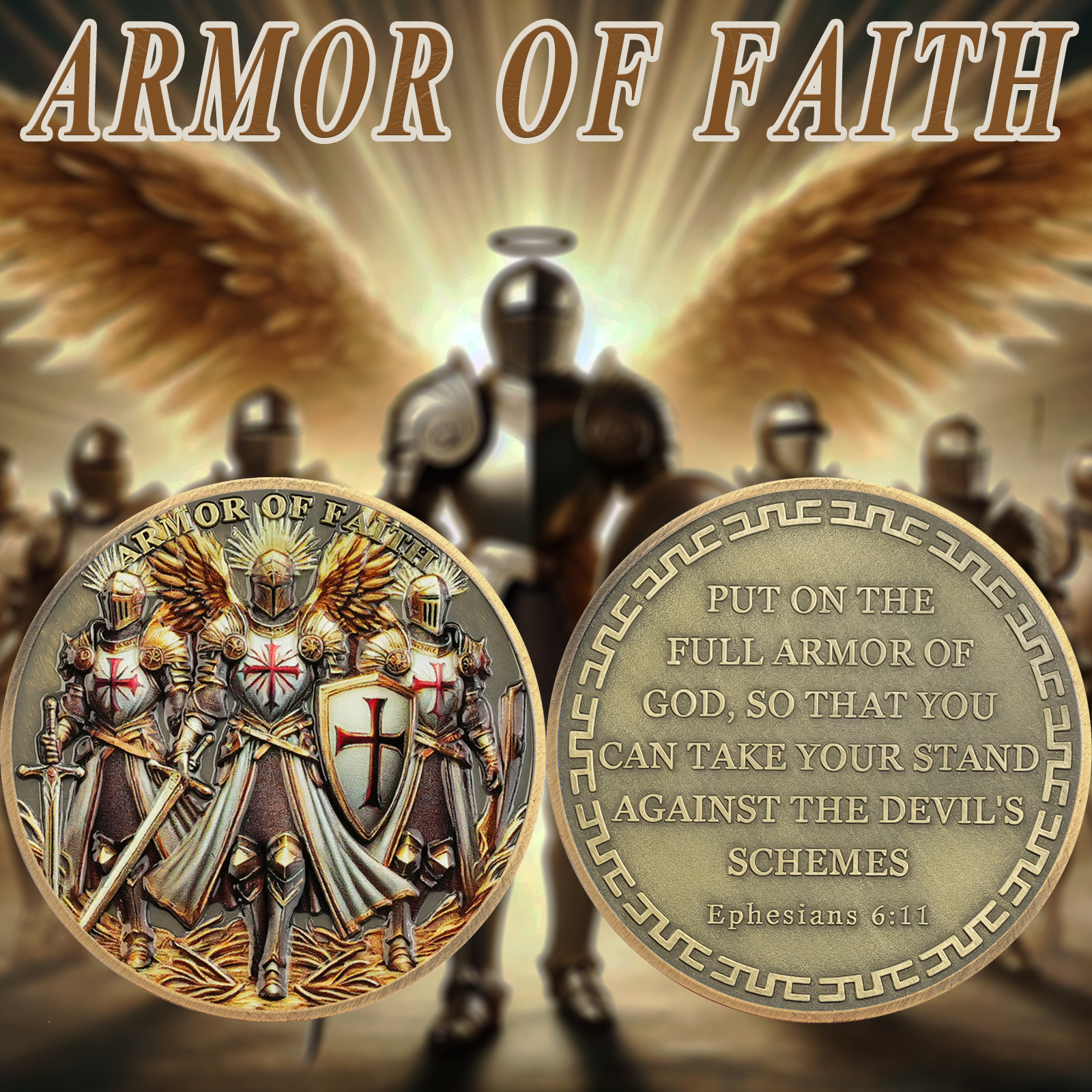 The Knights Templar Christian Challenge Coin Ephesians 6:11 Verse Religious Coin