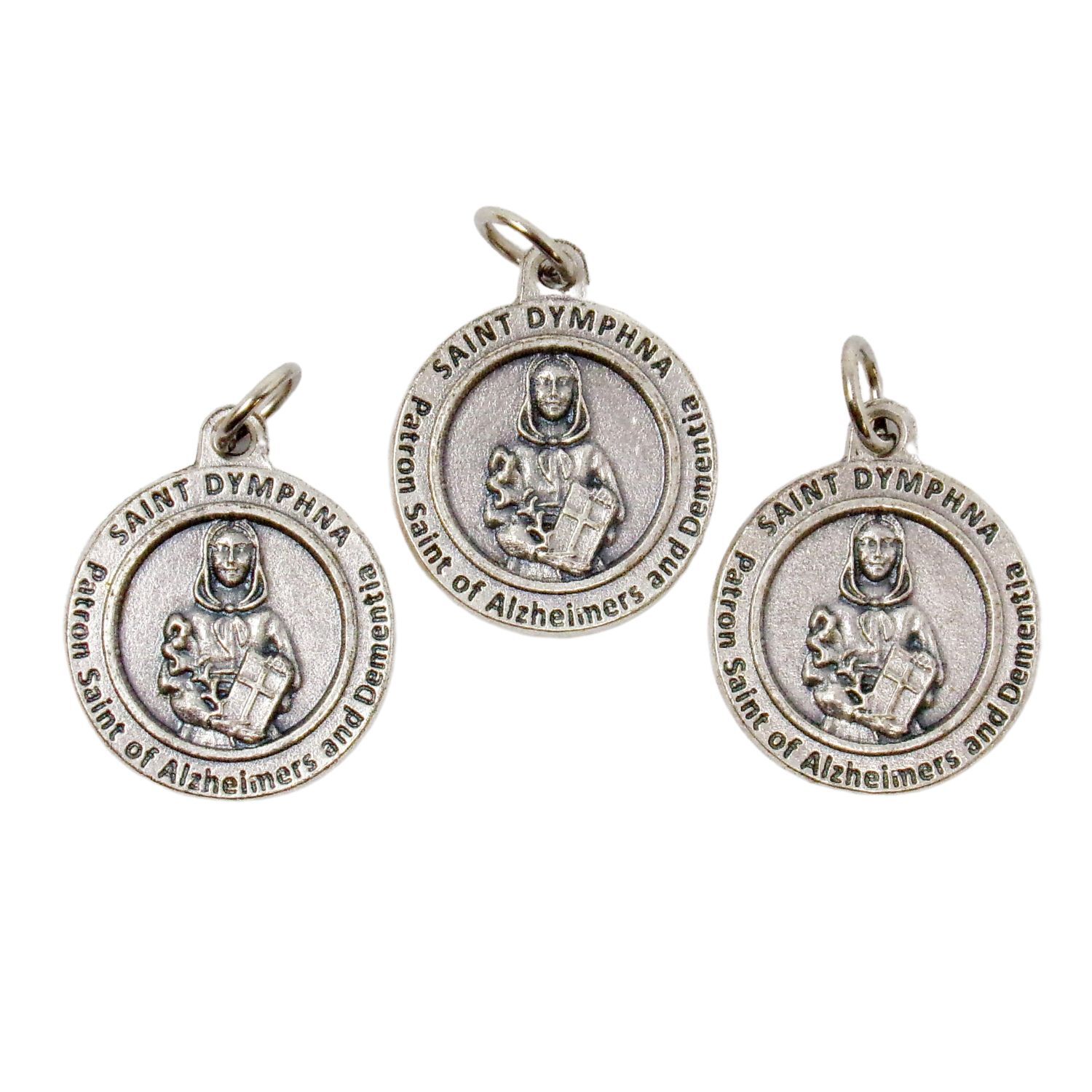 Patron St Saint Dymphna Round Silver Tone Medals Pendants for Rosary Parts 1 In