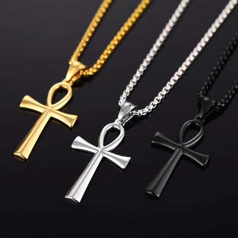 3pcs Stainless Steel Egyptian Necklace Cross Pendant Waterproof Unisex Chain