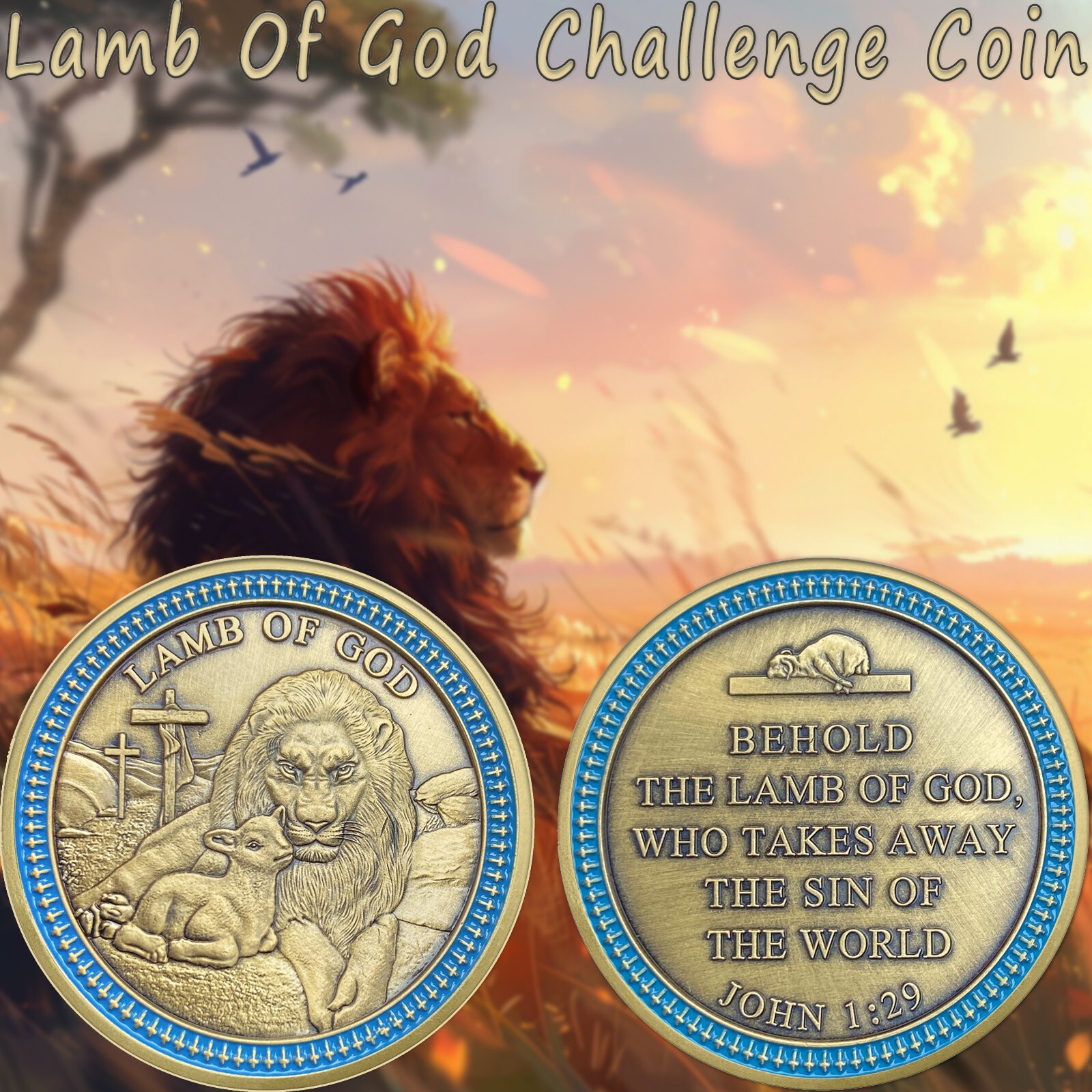 5pcs Lion Of Judah Challenge Coin Inspirational Christian John 1:29 Verse Token