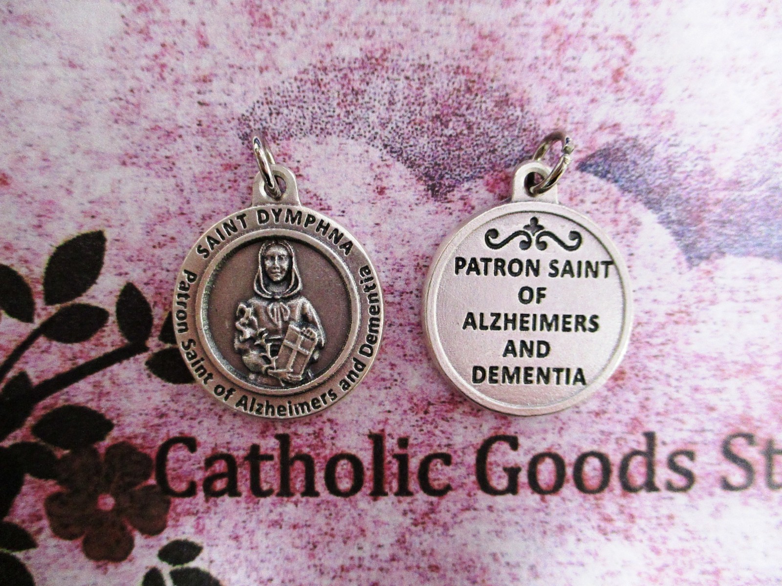 St. Dymphna -Patron Saint of Alzheimer’s + Dementia – Ox Silver Tone 3/4″ Medal