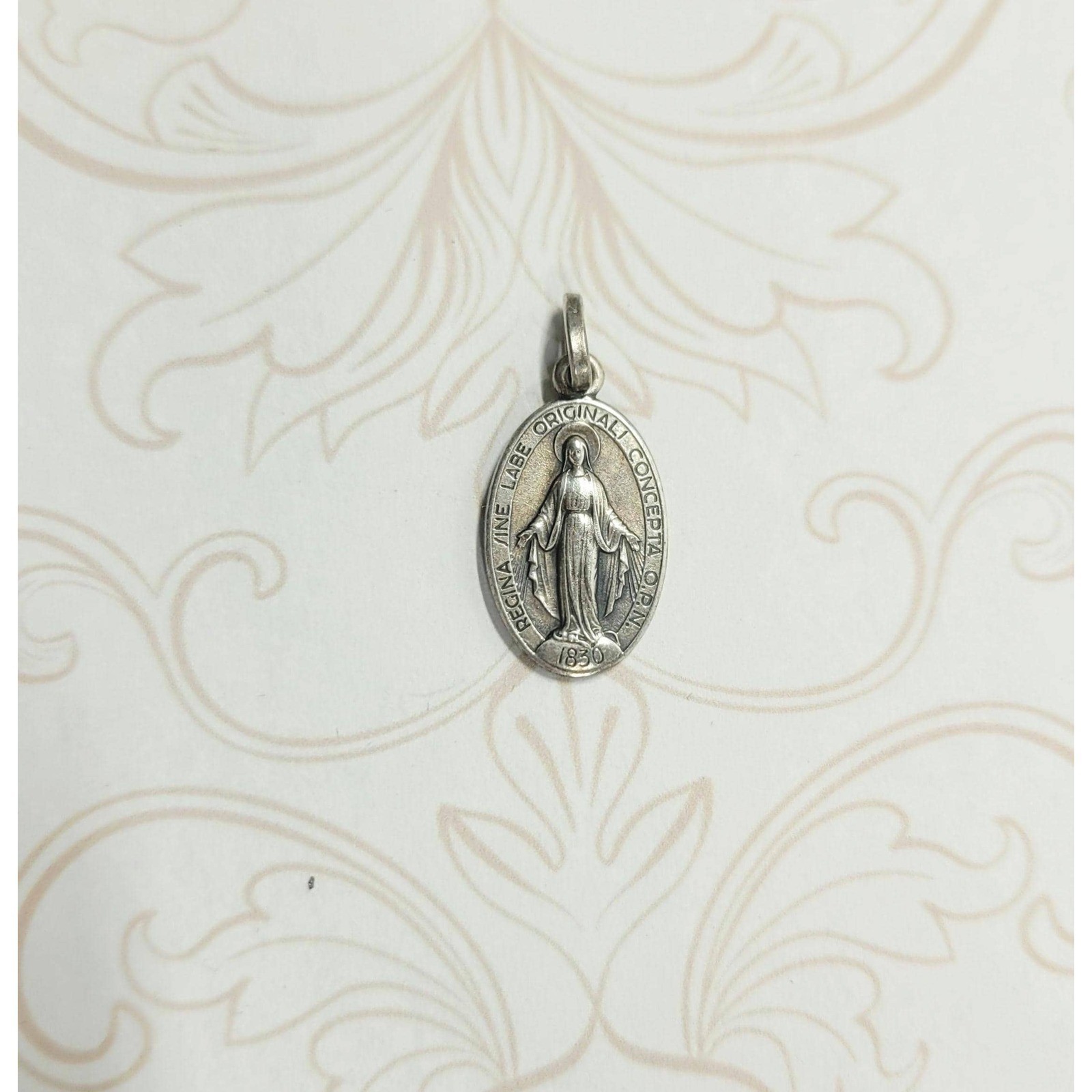 Vintage European 800 Silver Miraculous Medal Virgin Mary Religious Pendant